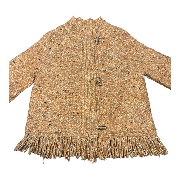Ruby Rd. Women’s Orange Speckled Fringed Knit Cardigan - Size Medium - Picture 4 of 7